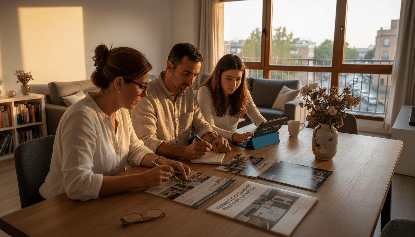 Una familia explorando las distintas alternativas para encontrar su nuevo hogar en Cambrils.