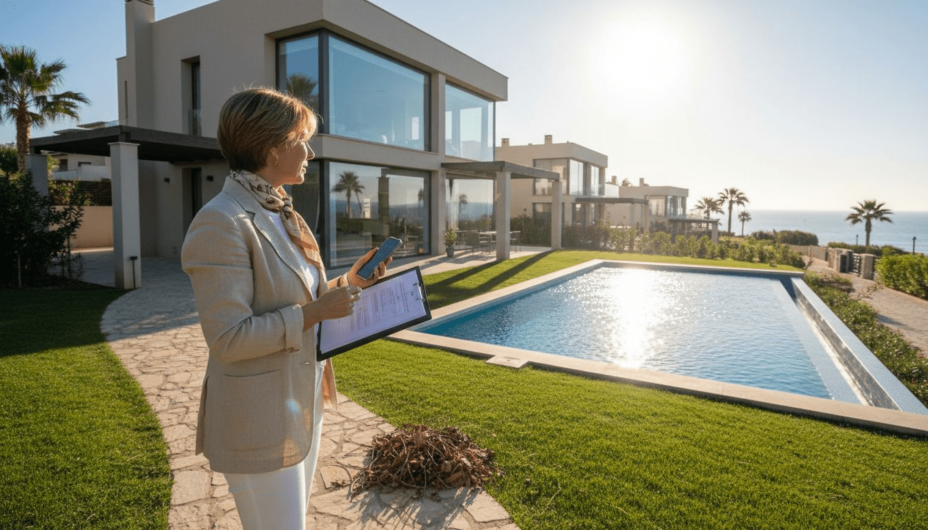 Agente inmobiliaria mostrando una exclusiva villa de lujo en Cambrils