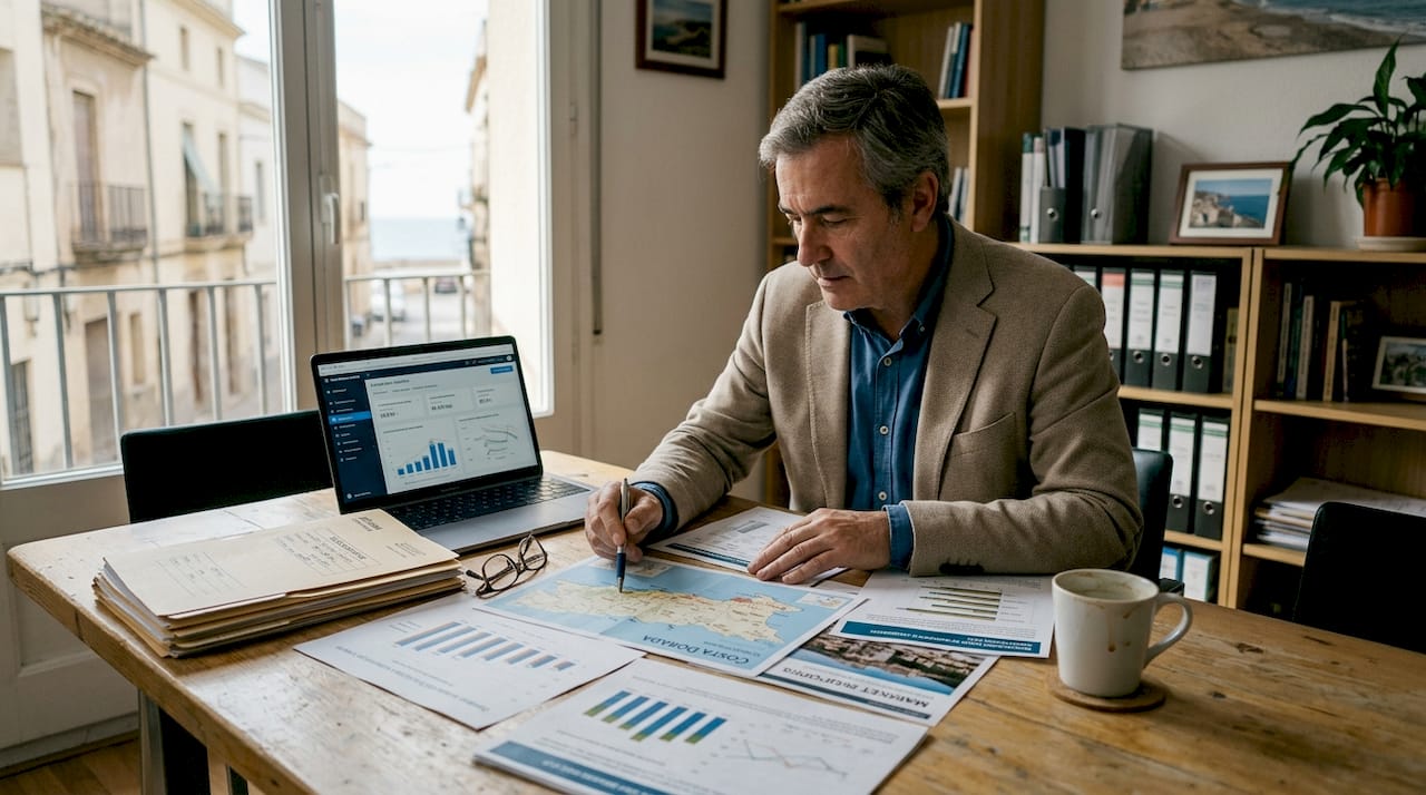 Agente inmobiliario analizando las tendencias del mercado