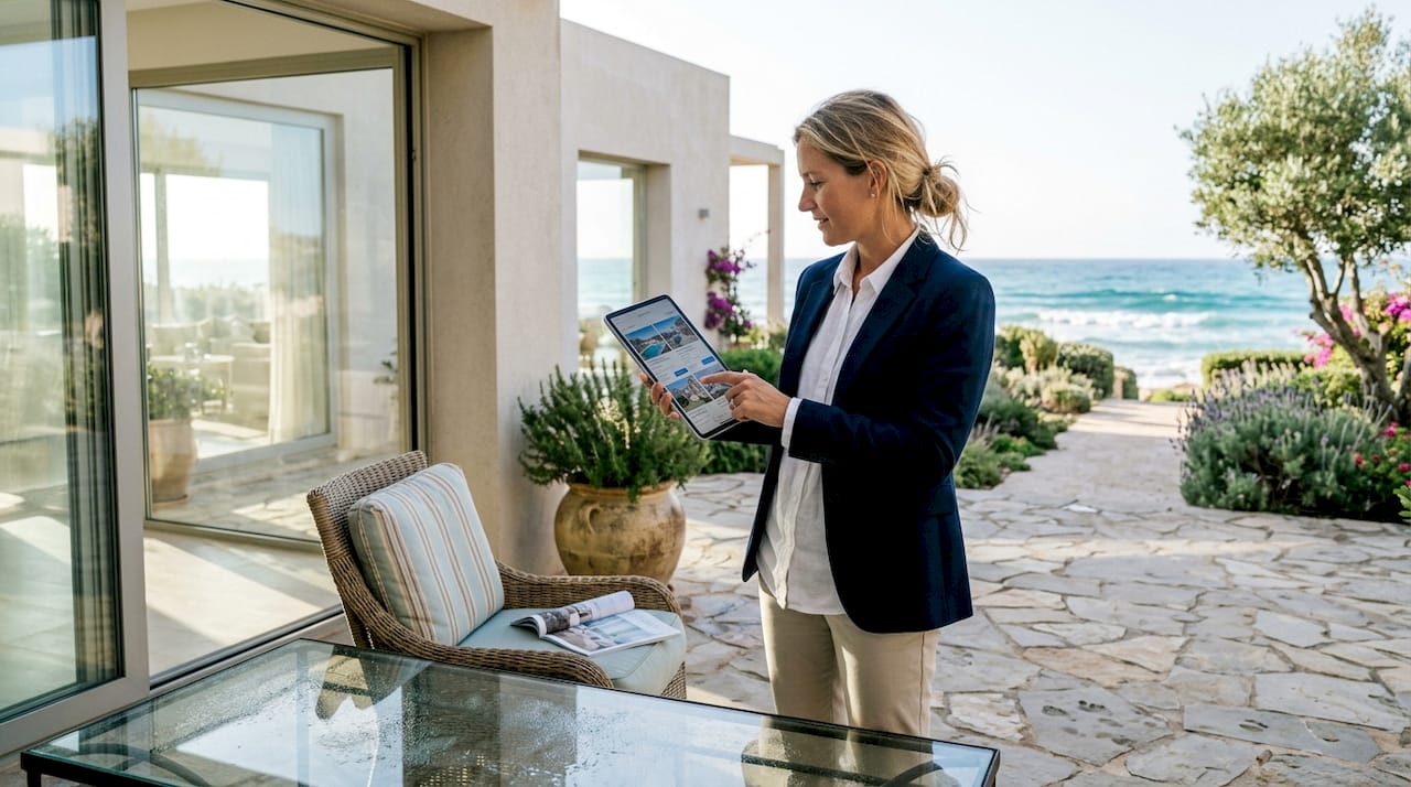 Agent at modern Costa Dorada beachfront villa