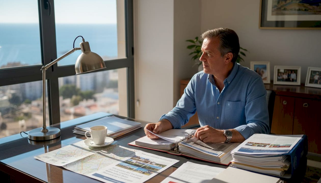 Property investor reviewing listings in Tarragona office