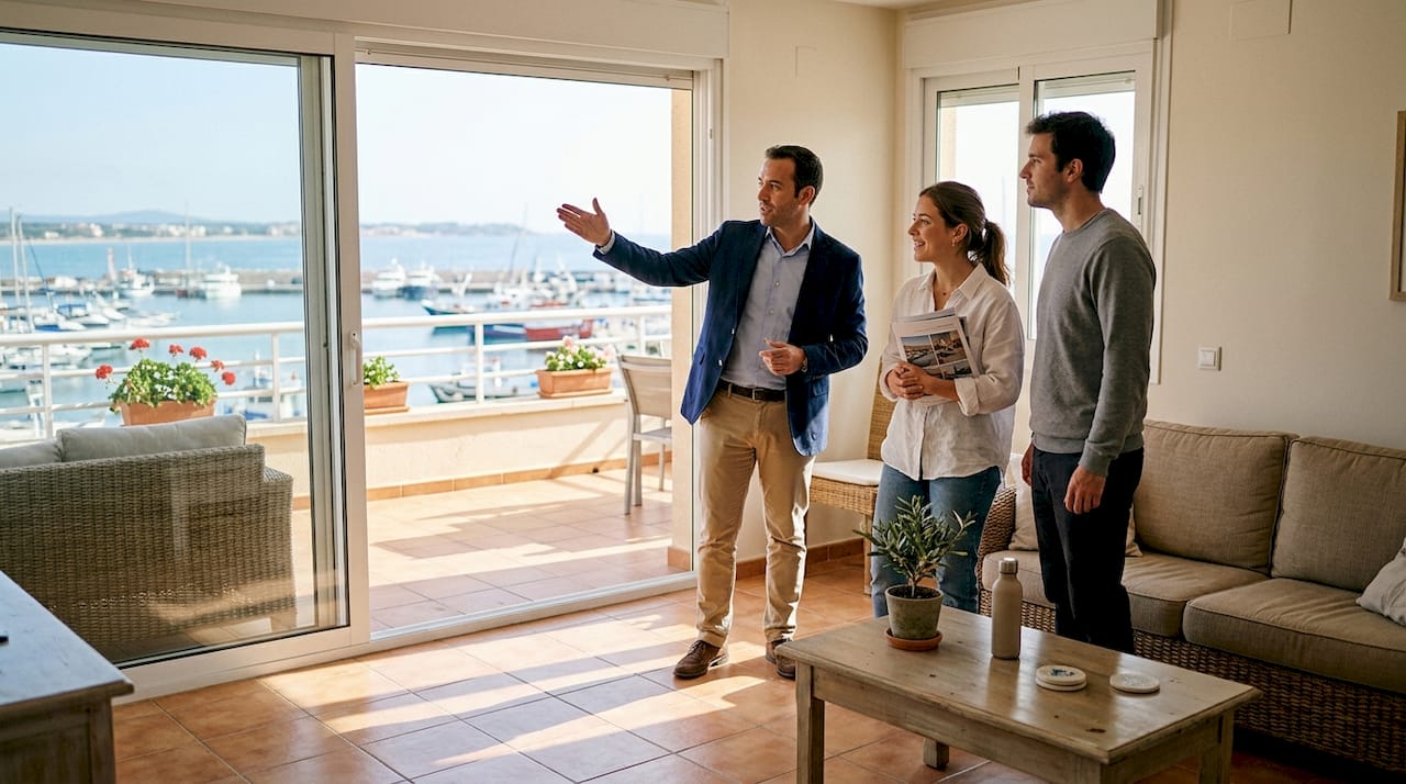 Una pareja visita un piso con vistas al mar en Cambrils