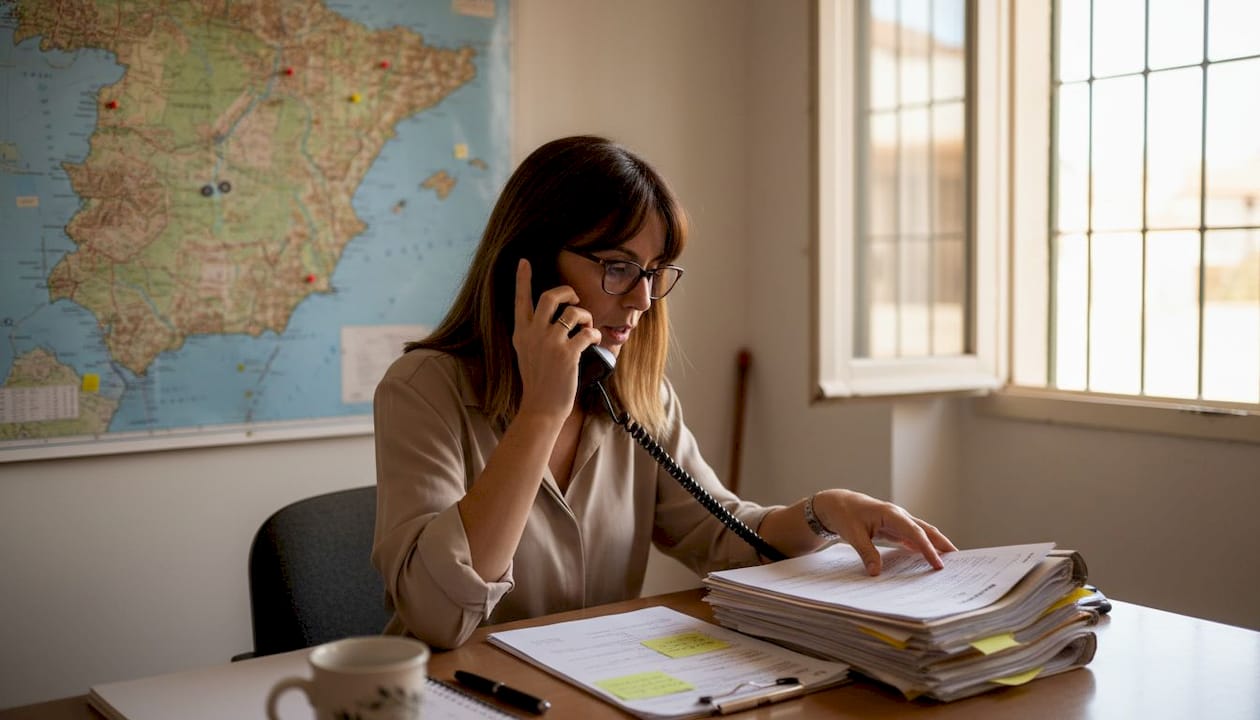 Spanish agent handling documents in local office