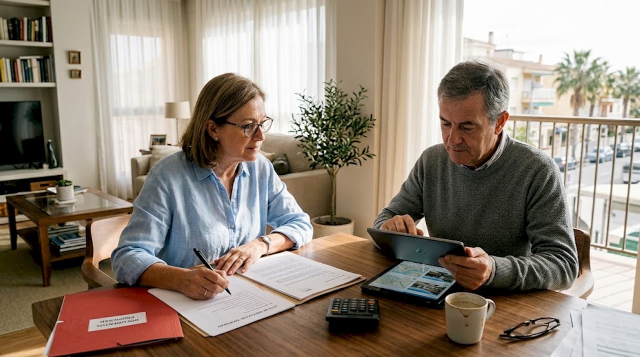 Pareja revisando la lista de puntos clave antes de comprar su casa
