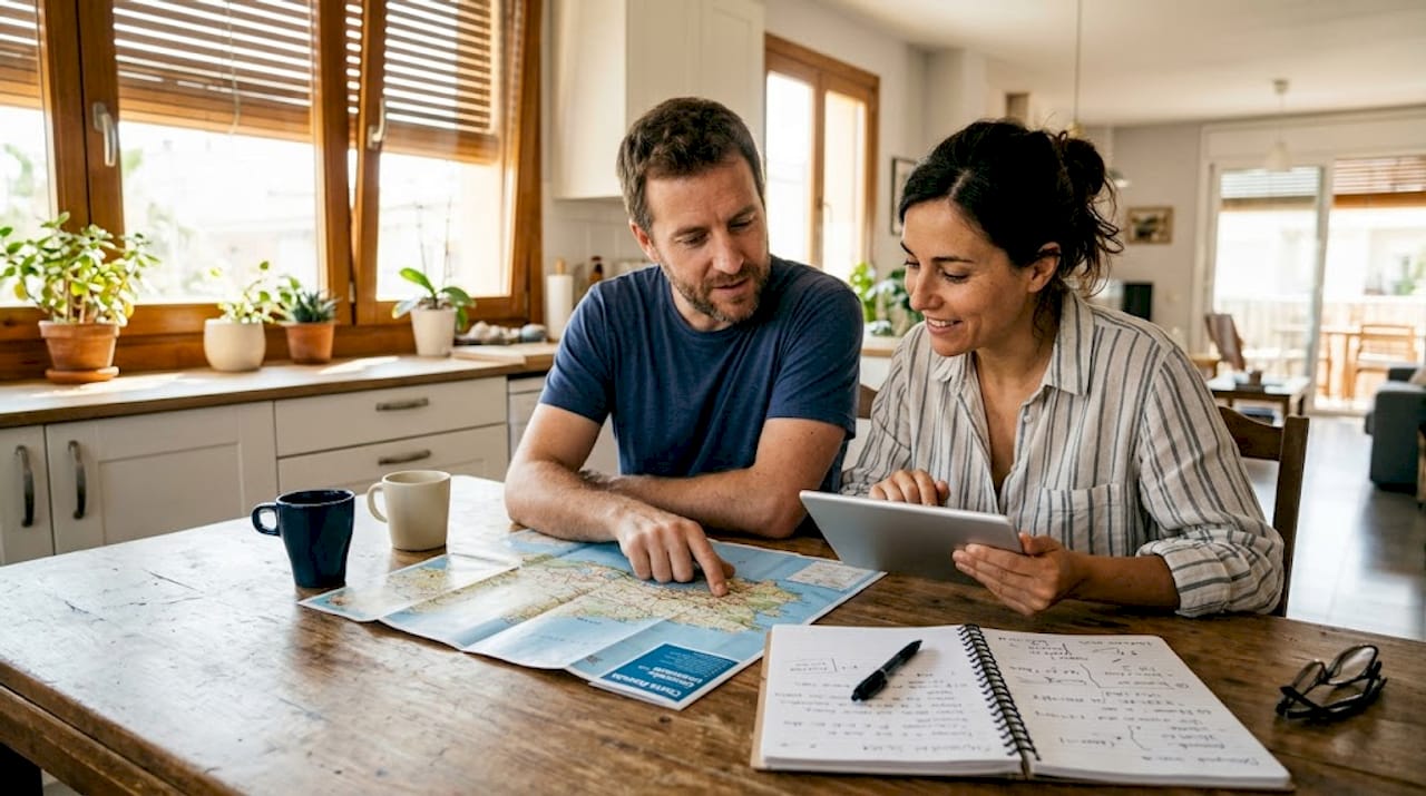 Una pareja revisa opciones de vivienda en la Costa Dorada