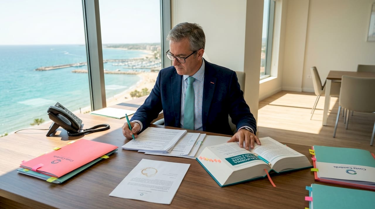 Lawyer reviewing real estate contracts coast view