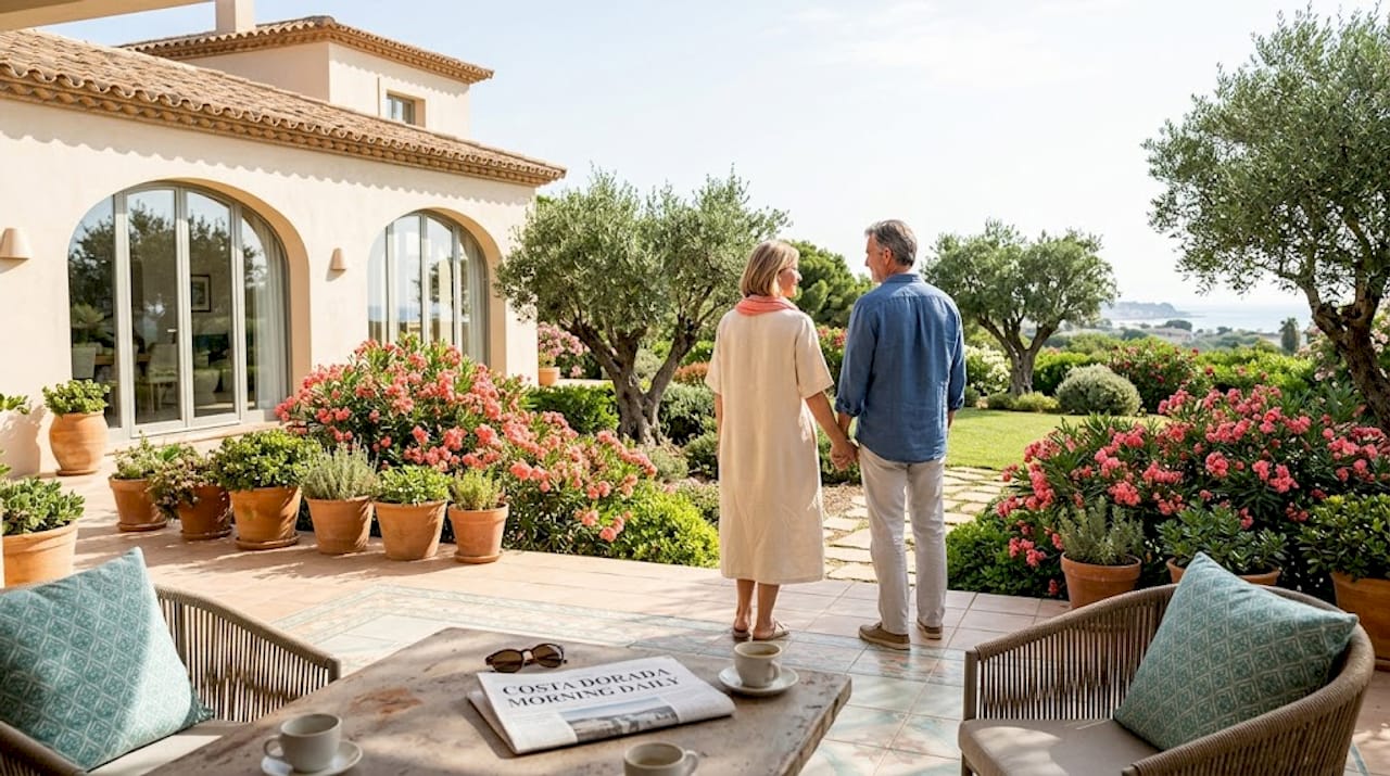 Couple on Costa Dorada villa patio