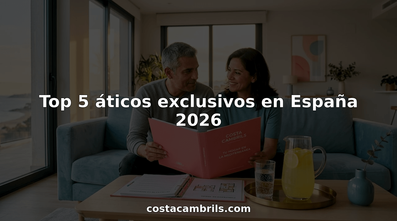 Una pareja revisa unos documentos en el salón de su ático en España.