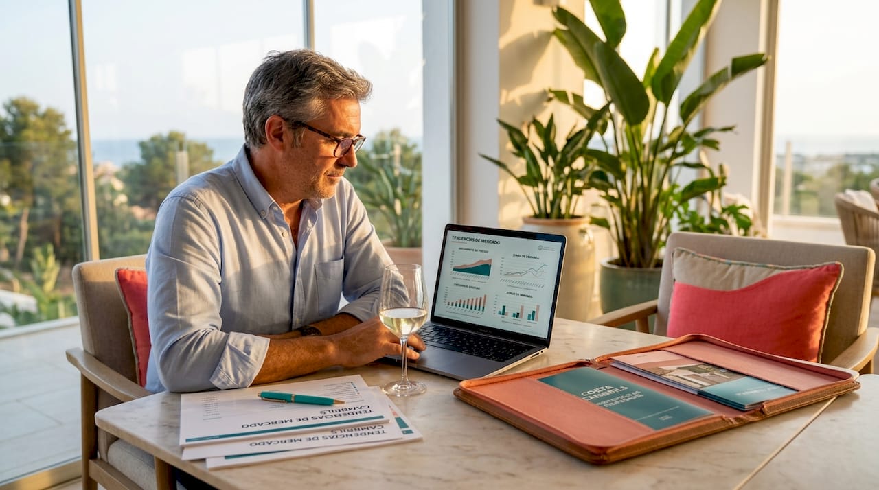 Especialista analizando tendencias y oportunidades en el mercado inmobiliario de alto nivel.