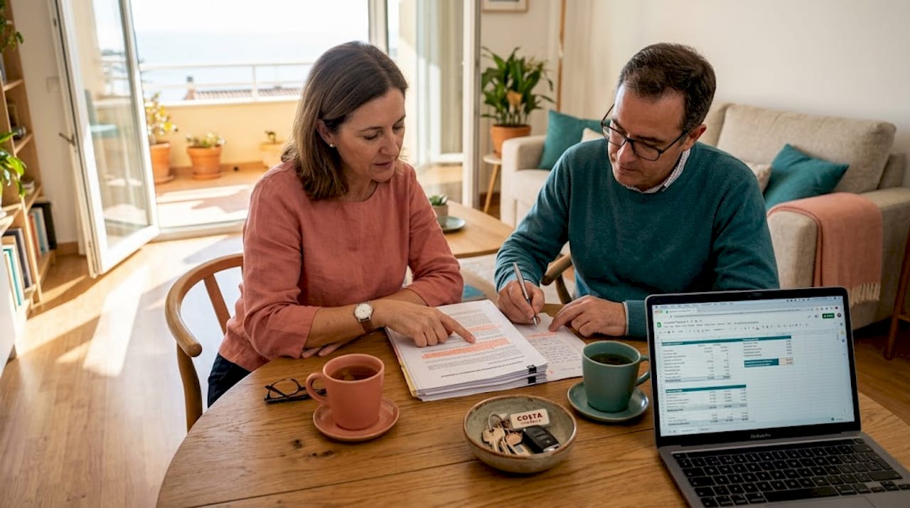 Partners reviewing real estate co-ownership contract
