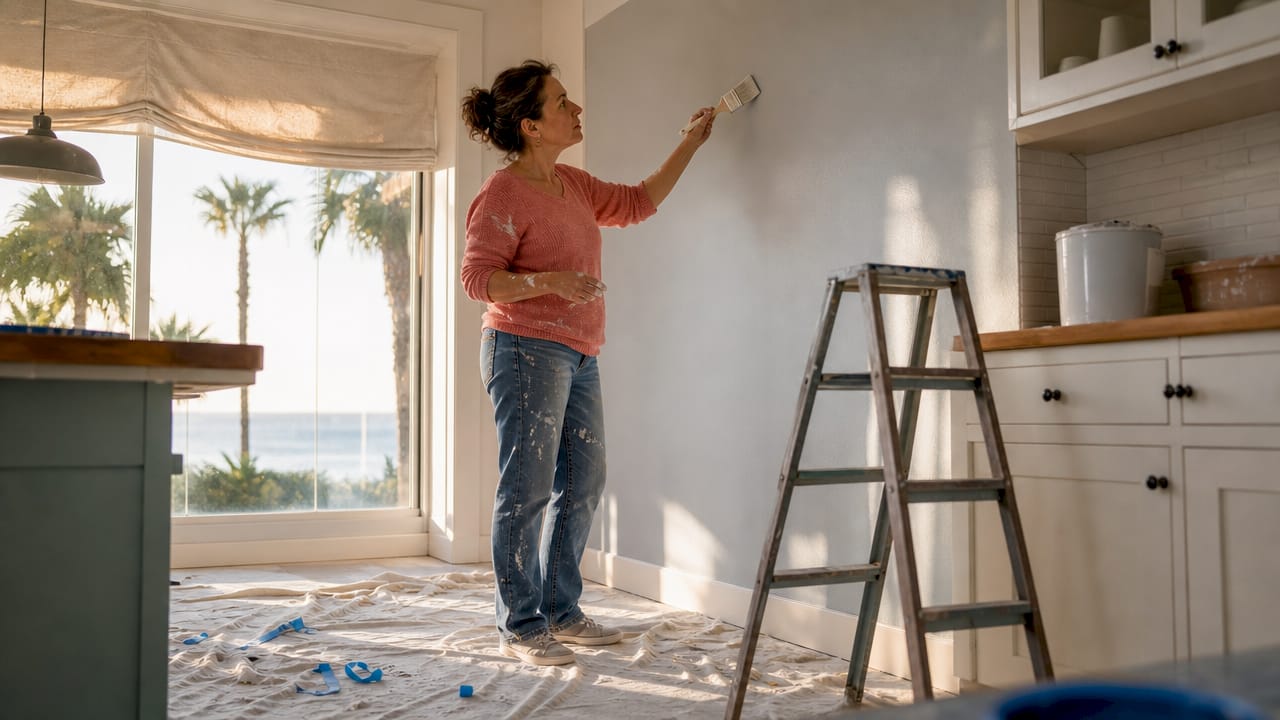 Woman painting a room preparing house for sale