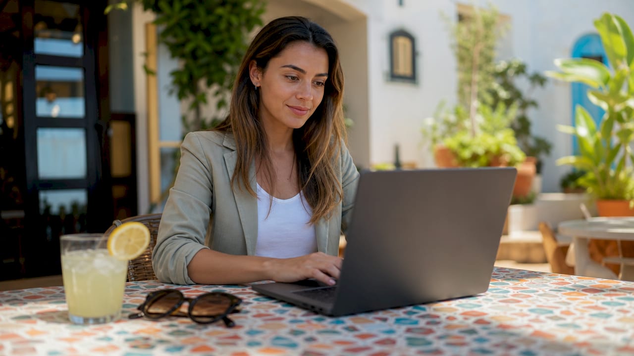 Buyer viewing virtual real estate tour on laptop