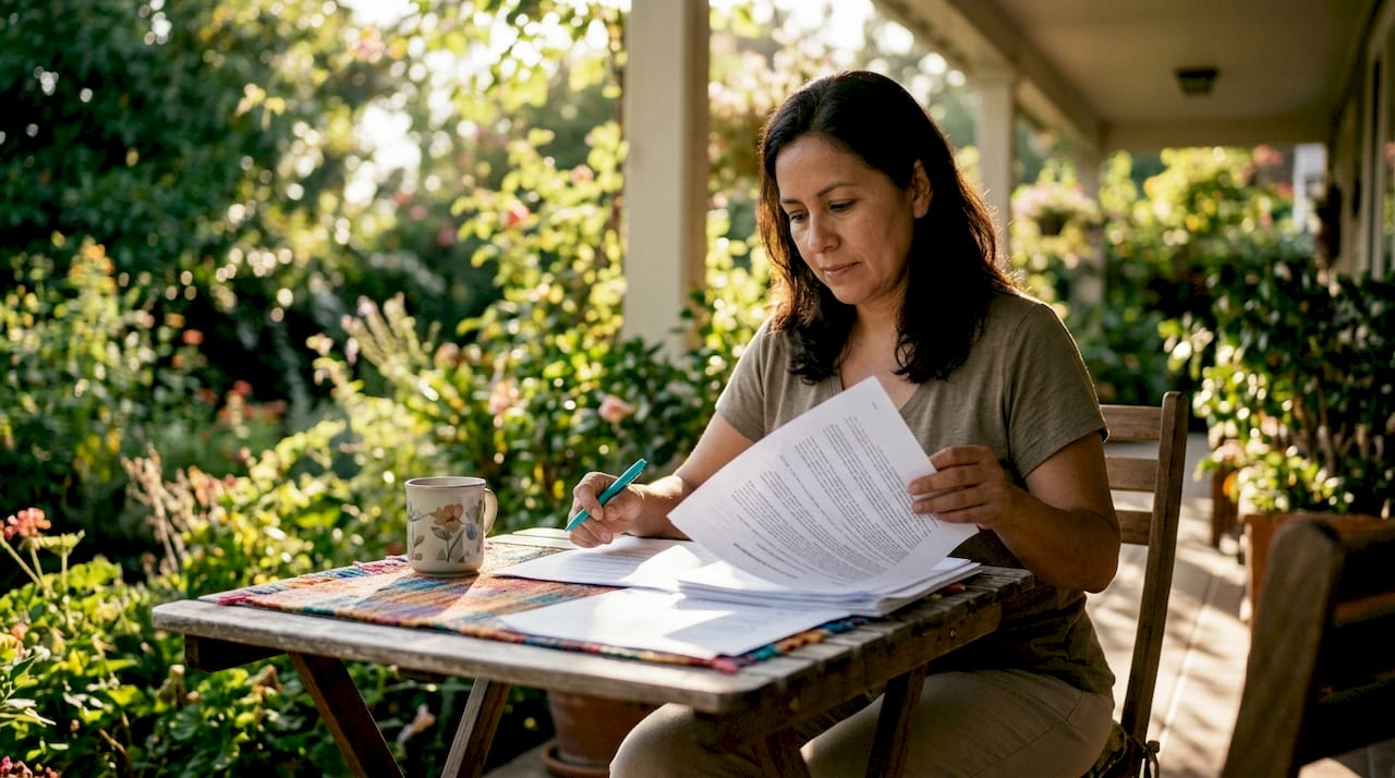 Person reviewing title insurance documents at home table