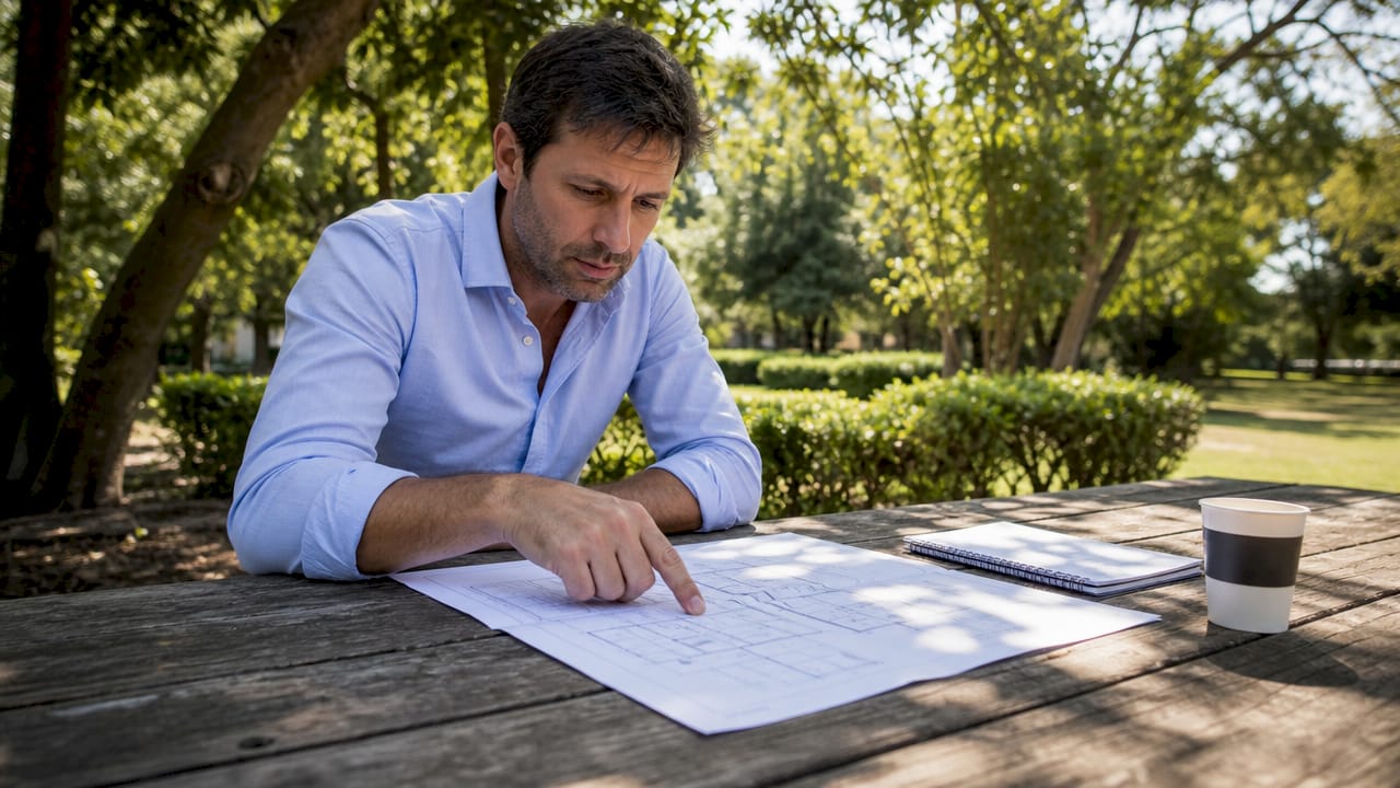 Investor reviewing off-plan property blueprints