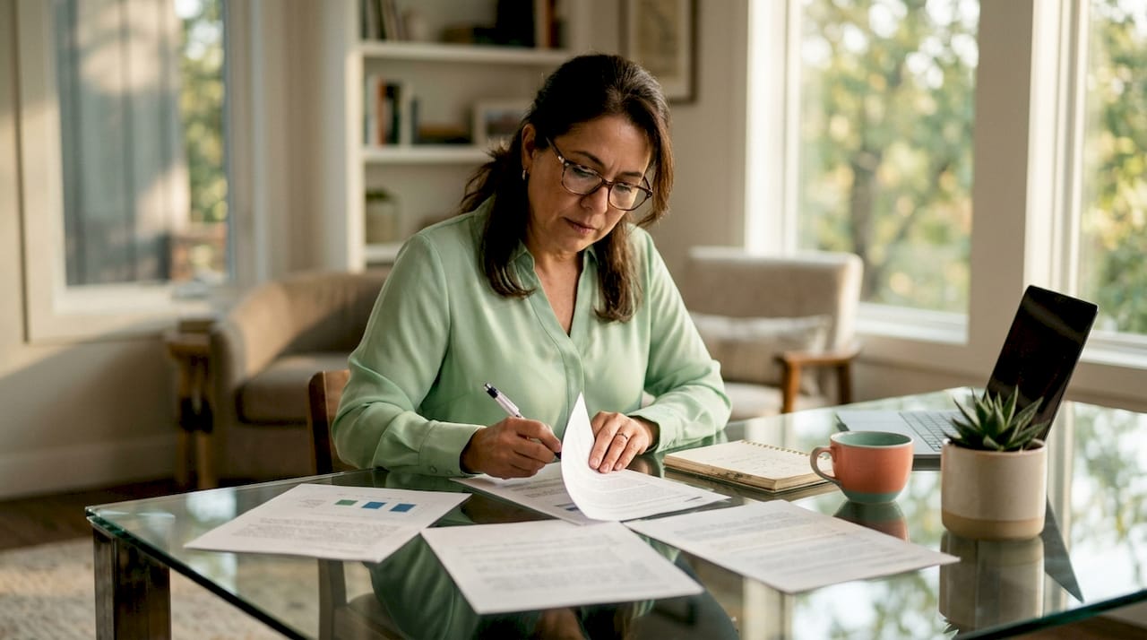 Investor reviewing investment property financing documents