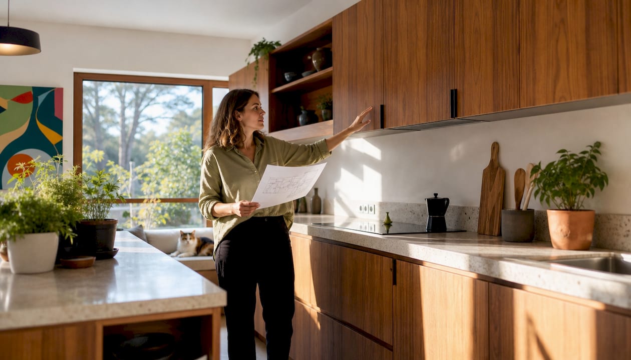 Architect evaluating home's interior design