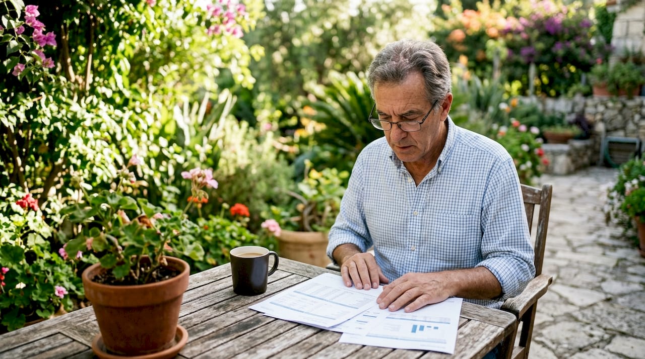 Man reviewing property tax documents at home
