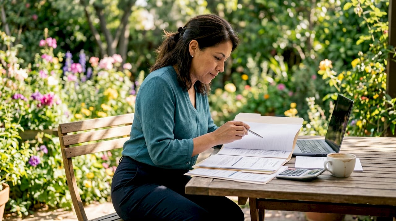 Woman reviewing escrow document in real estate office