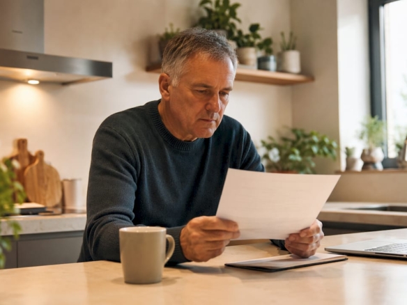 Man reviewing tourist rental license documents at home