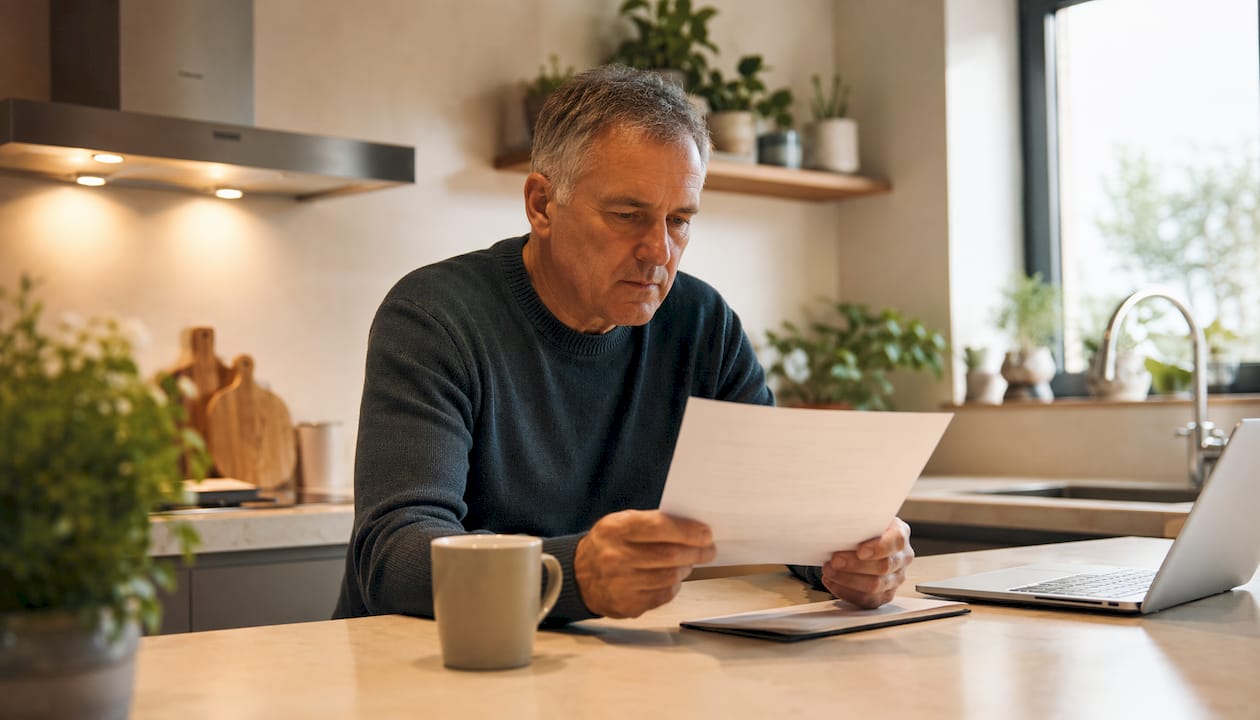 Man reviewing tourist rental license documents at home