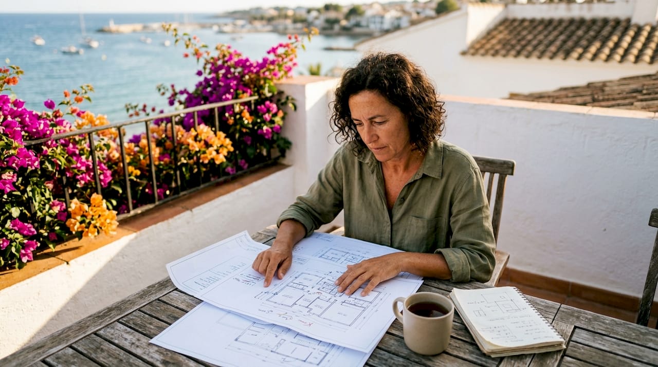 Agent reviewing housing plans outdoors