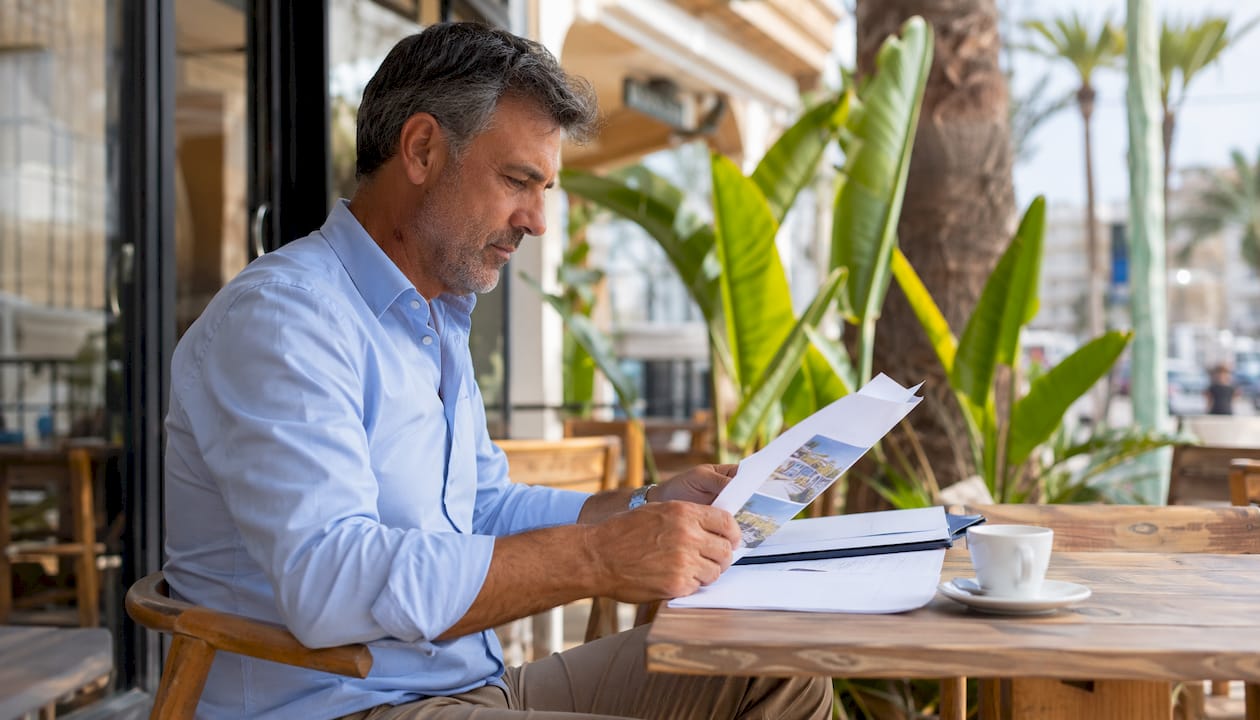 Asesor inmobiliario revisando las opciones de viviendas disponibles