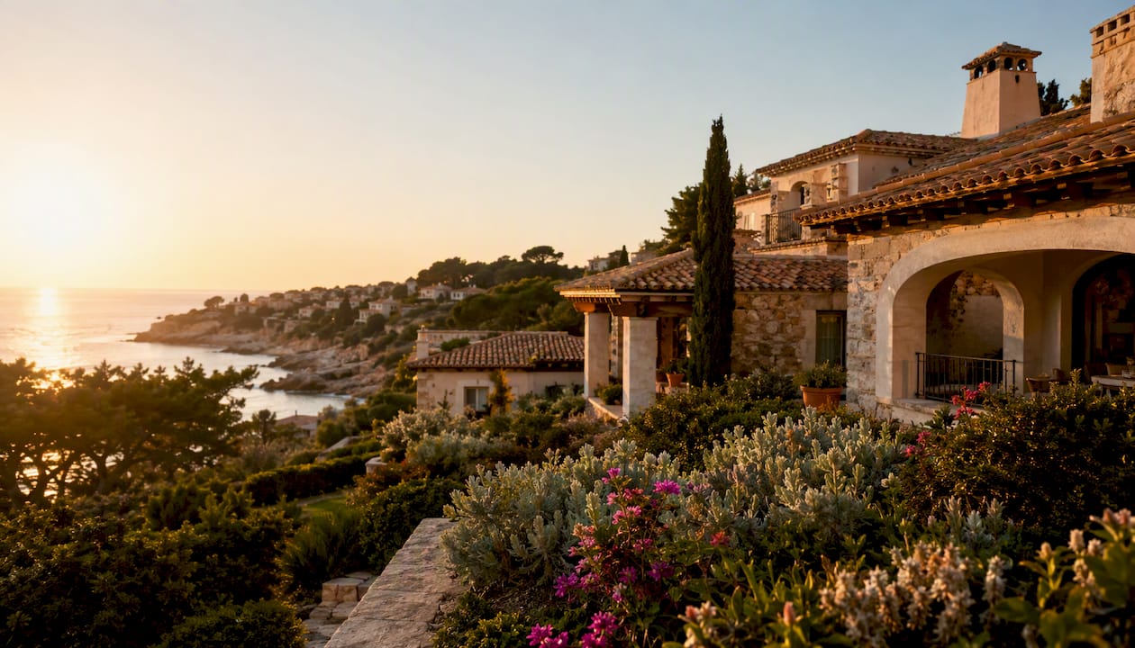 Fachada de una villa de lujo en la Costa Dorada