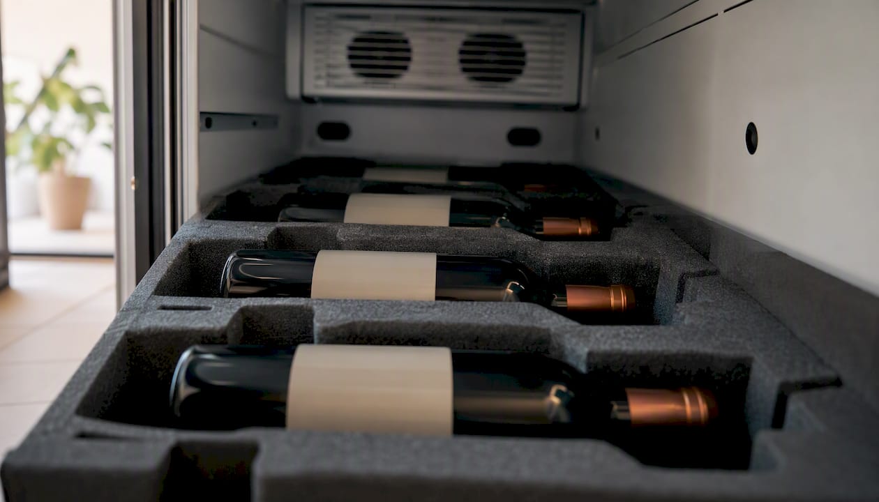 Wine bottles packed in temperature-controlled container