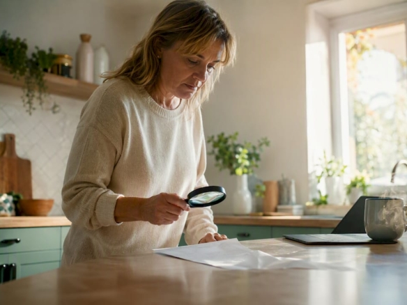 Person examining property documents with magnifier