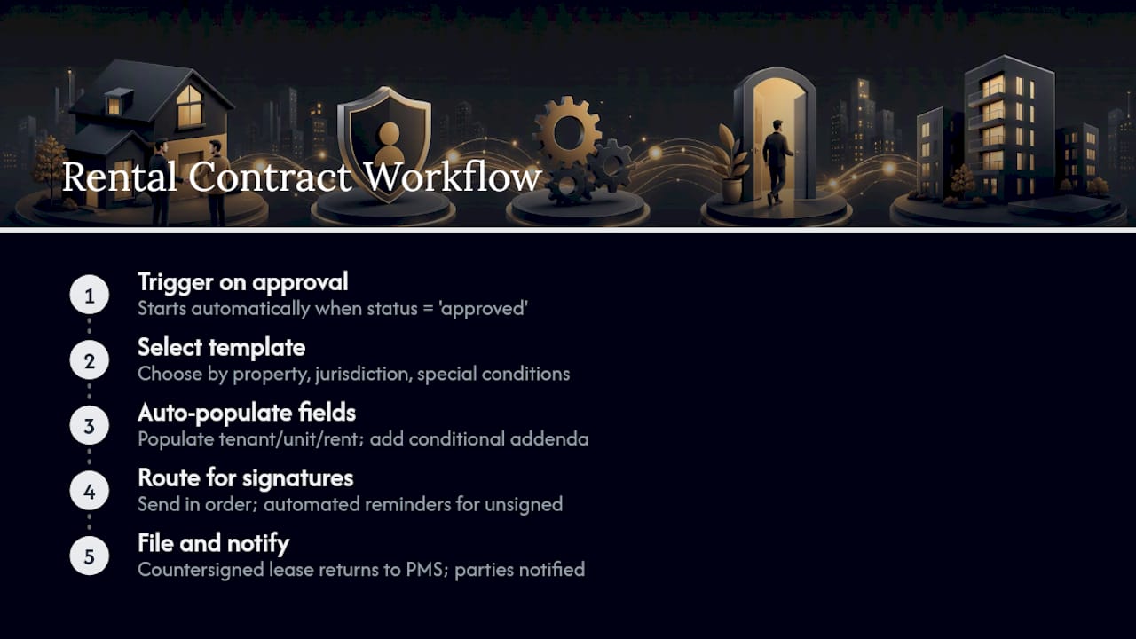 Diagram of 5-step rental contract workflow