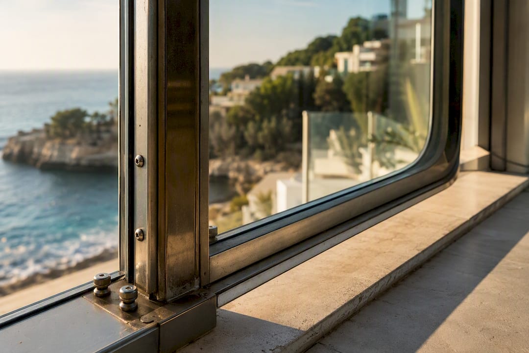 Marine-grade stainless steel fixings on balcony