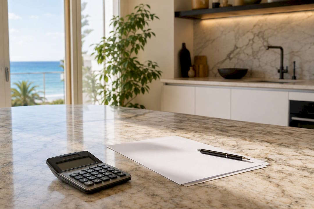 Calculator and mortgage form on desk