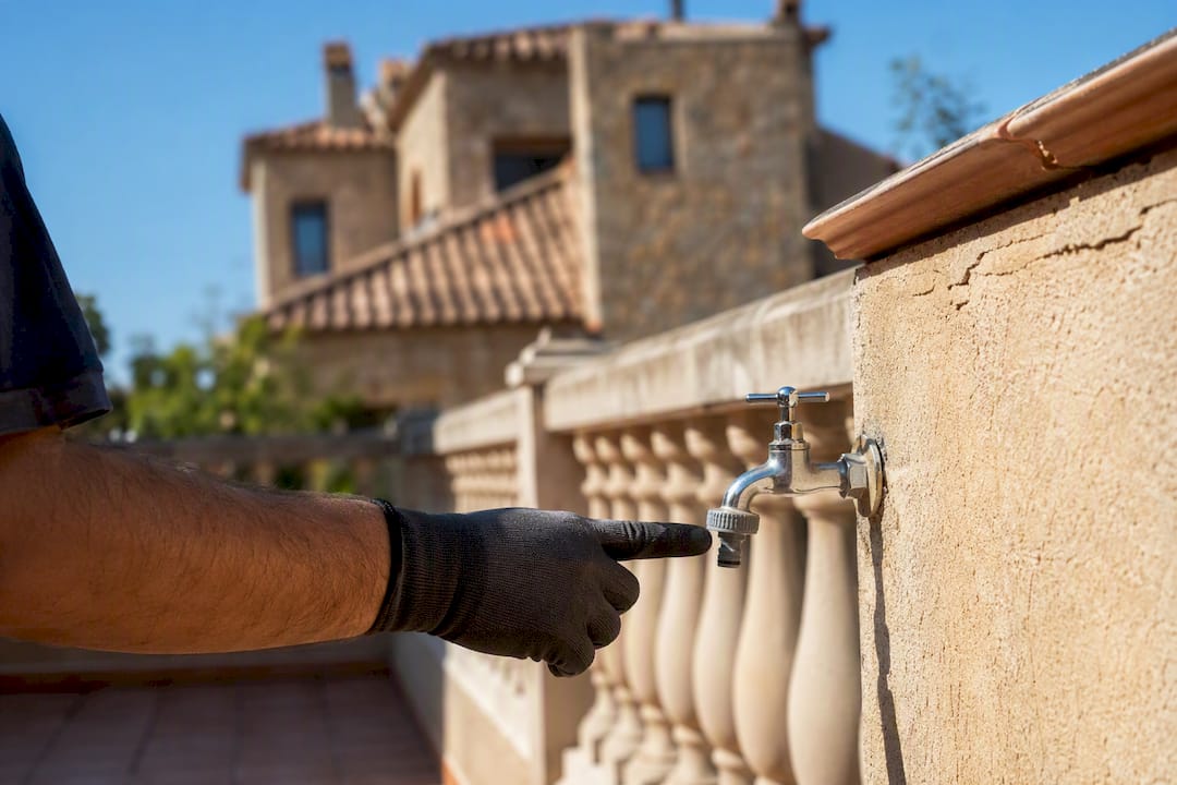 Hand inspecting electrical wiring at Catalan house