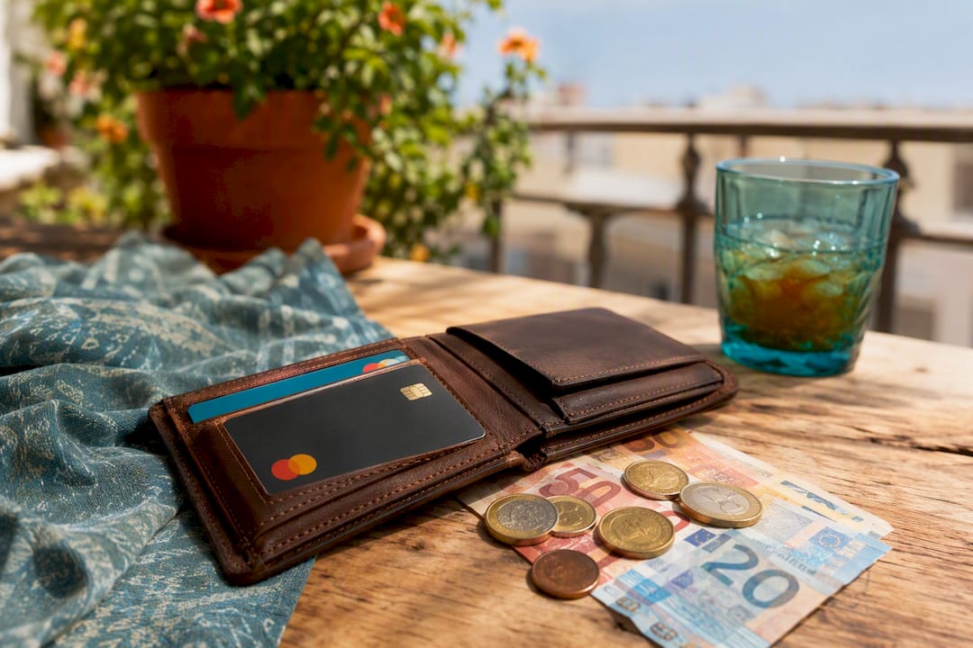 Spanish debit card and cash in wallet