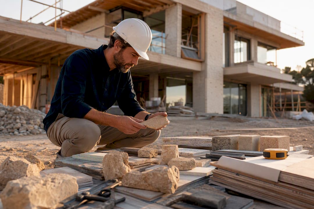 Architect inspecting building materials onsite