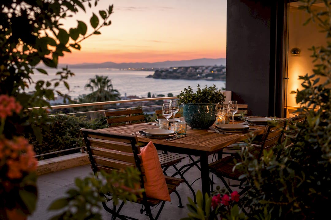 Coastal rental terrace overlooking Mediterranean