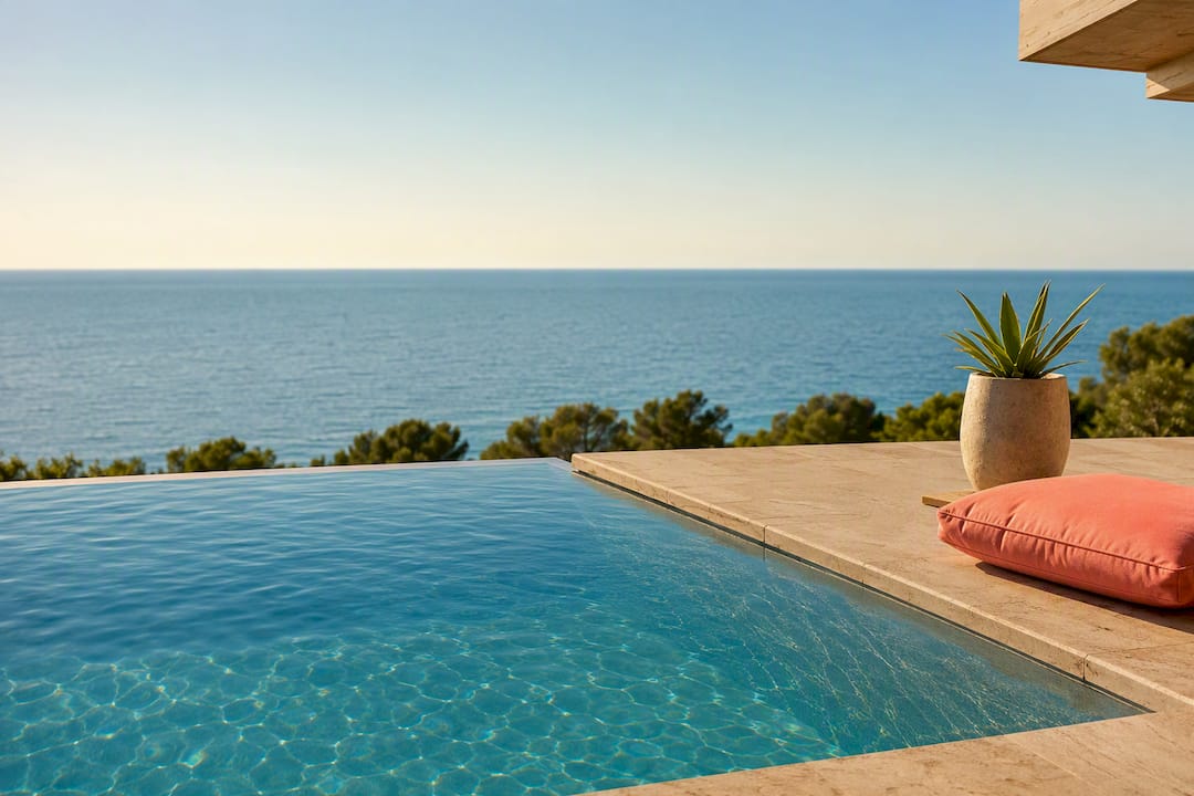 Luxury villa pool overlooking Vilafortuny sea