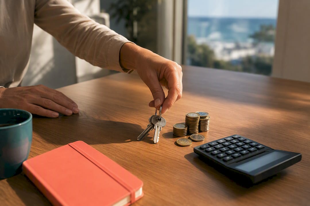 Euro coins and keys at property sale closing
