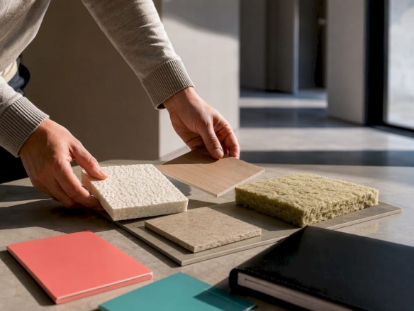 Muestras de materiales junto con la carpeta técnica