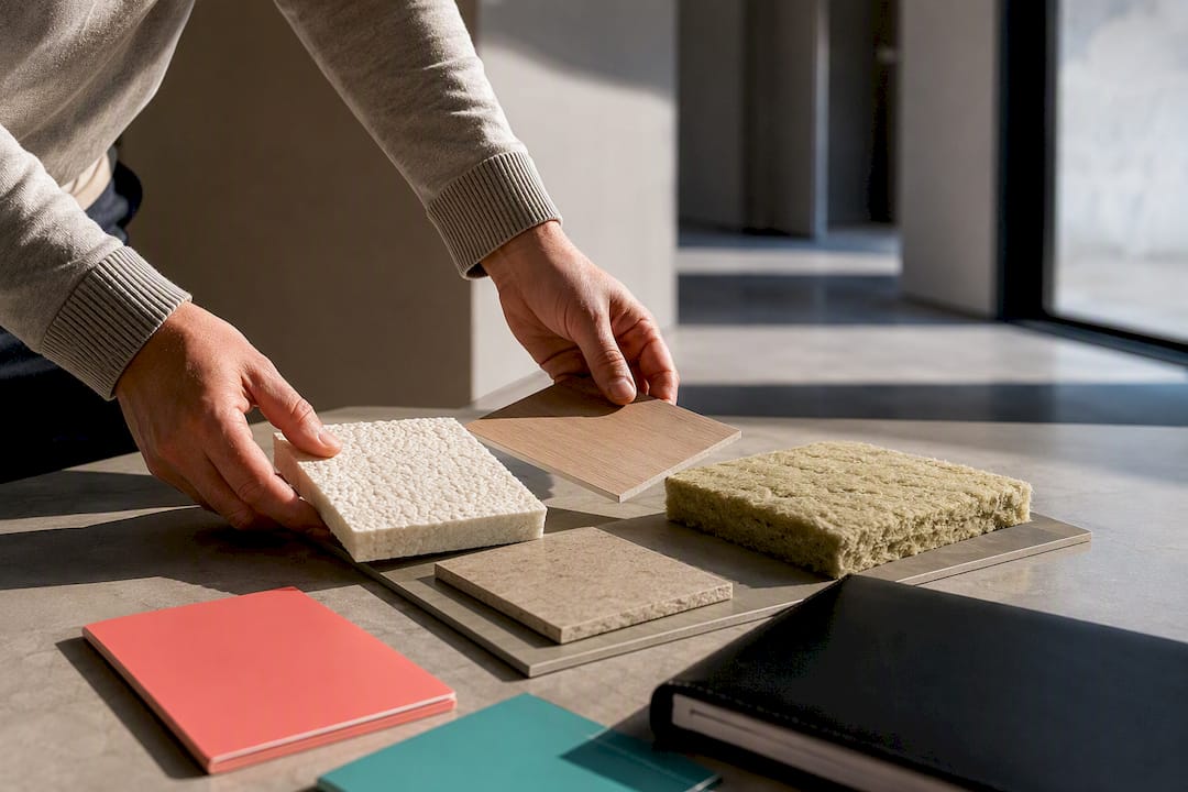 Muestras de materiales junto con la carpeta técnica