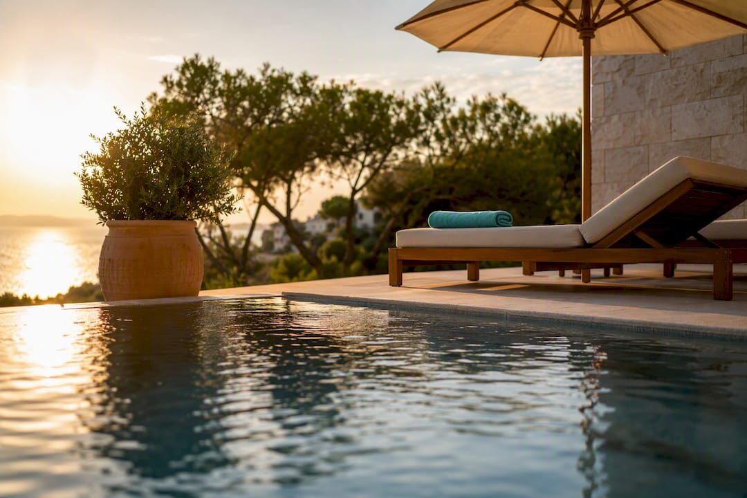 Piscina y terraza en casa de vacaciones