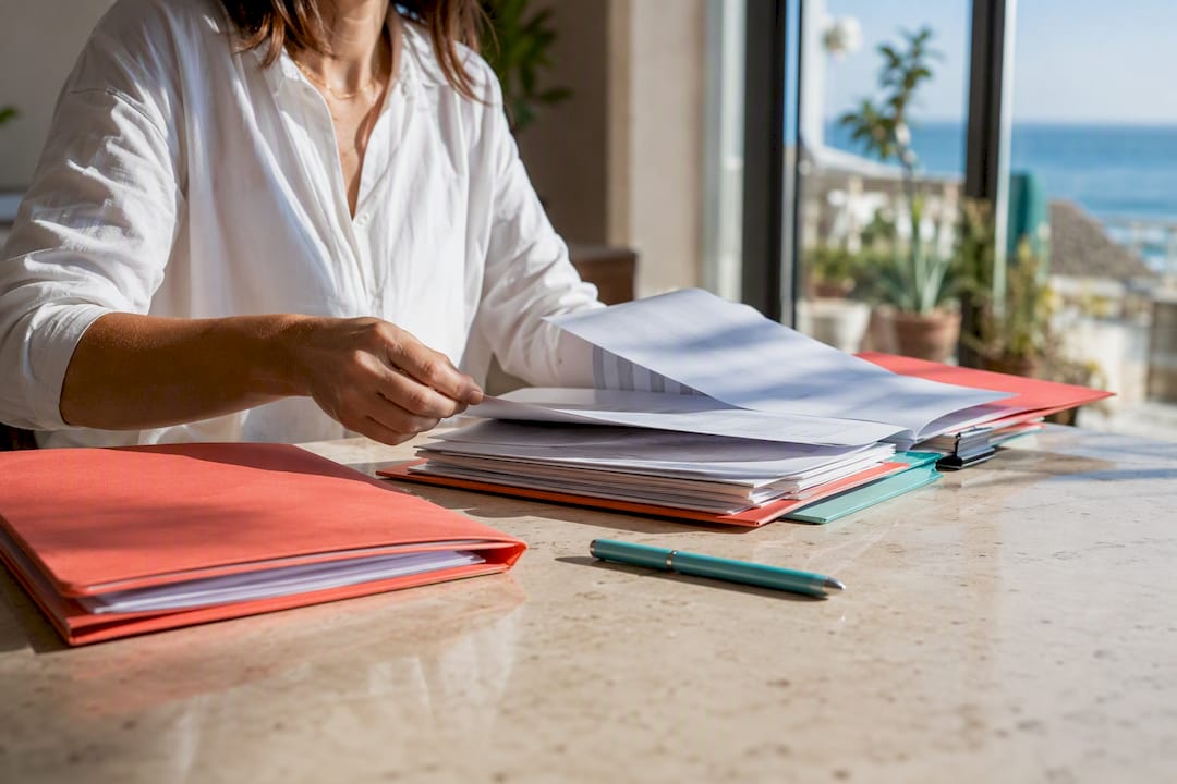 Manos ordenando documentos para vender una casa