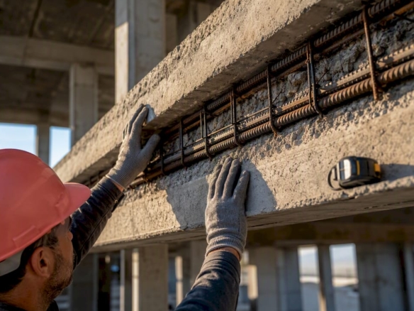 Engineer inspecting new-build concrete structure