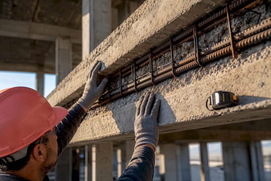 Engineer inspecting new-build concrete structure