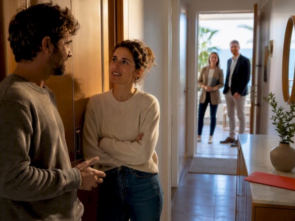 Propietario e inquilino coordinando la venta del apartamento