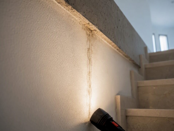 Water infiltration stain in new-build stairwell