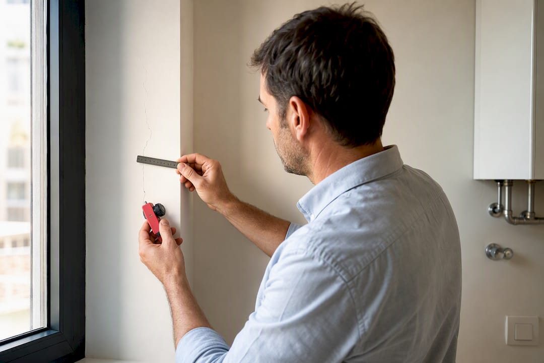 Architect measuring crack during independent inspection