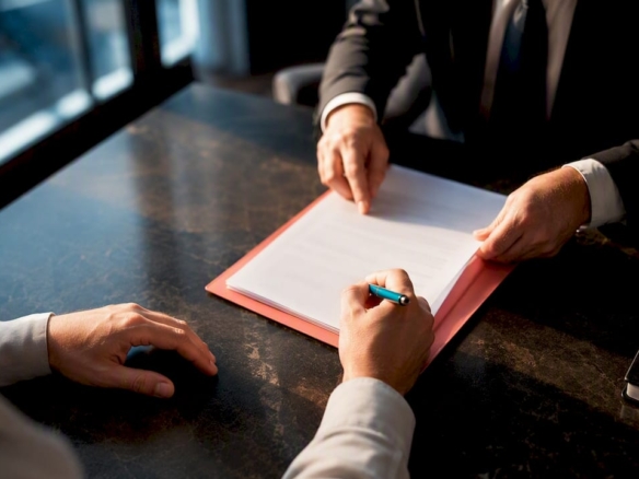 Property purchase documents being signed in Spain