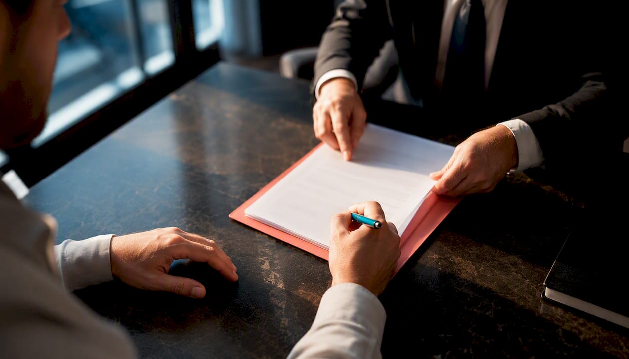 Property purchase documents being signed in Spain