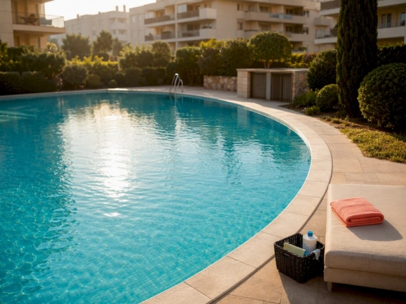 Shared Spanish residential community swimming pool